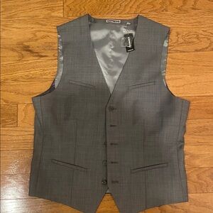 NWT Express Mens Tux Vest Gray Button Front Vneck Adjustable Medium